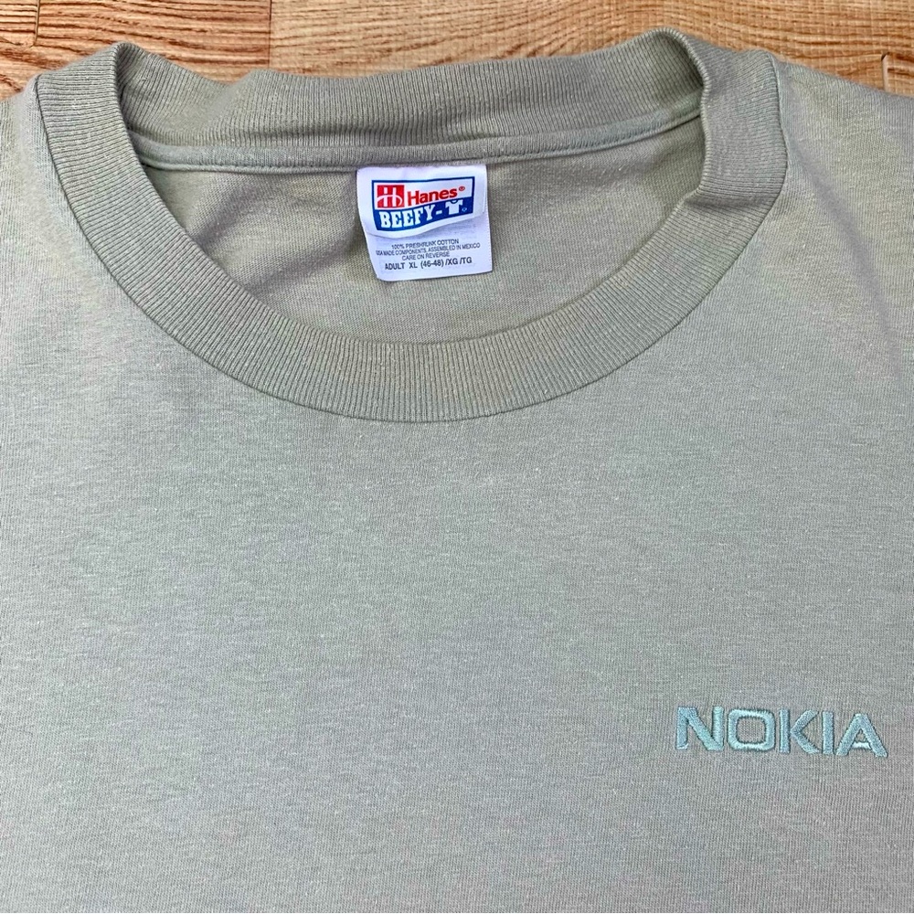 Vintage Nokia Shirt Men’s XL Long Sleeve Embroidered Hanes Beefy-T 90s Promo Tee